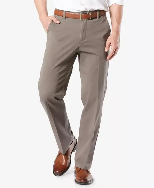 Men's Workday Smart 360 Flex Classic Fit Khaki Stretch Pants-Med Brown - 1