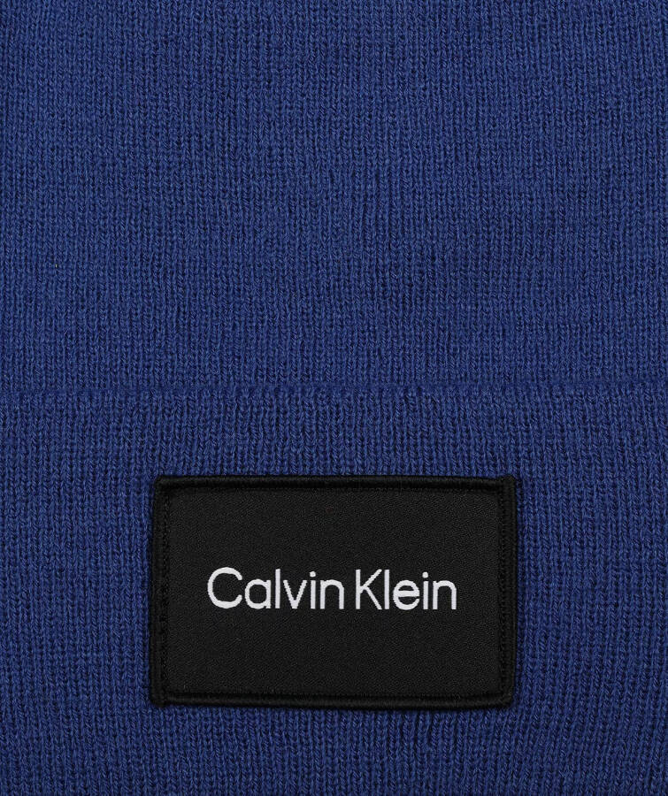 Men's Woven Logo Patch Beanie Mazarine Blue - 4