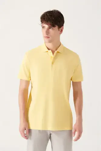 Men's Yellow 100% Cotton Cooling Polo Neck T-shirt E001004-Yellow - 1