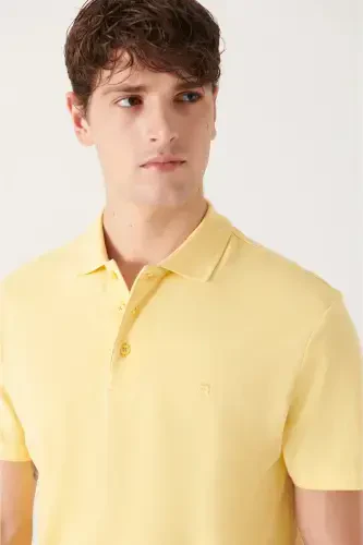 Men's Yellow 100% Cotton Cooling Polo Neck T-shirt E001004-Yellow - AVVA (1)