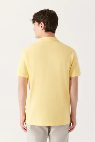 Men's Yellow 100% Cotton Cooling Polo Neck T-shirt E001004-Yellow - 3