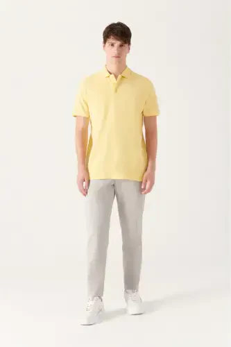 Men's Yellow 100% Cotton Cooling Polo Neck T-shirt E001004-Yellow - 5