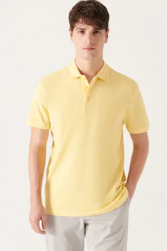 Men's Yellow 100% Cotton Cooling Polo Neck T-shirt E001004-Yellow - 4