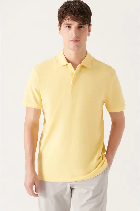Men's Yellow 100% Cotton Cooling Polo Neck T-shirt E001004-Yellow - 4