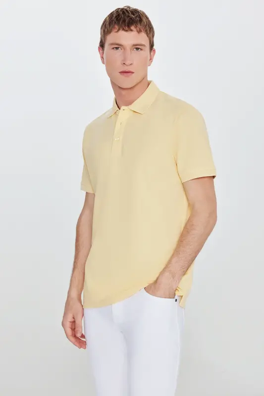 Men's Yellow 100% Cotton Non-Iron Piqué Polo Shirt - 7