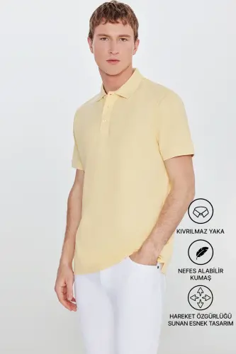 Men's Yellow 100% Cotton Non-Iron Piqué Polo Shirt - ALTINYILDIZ CLASSICS (1)