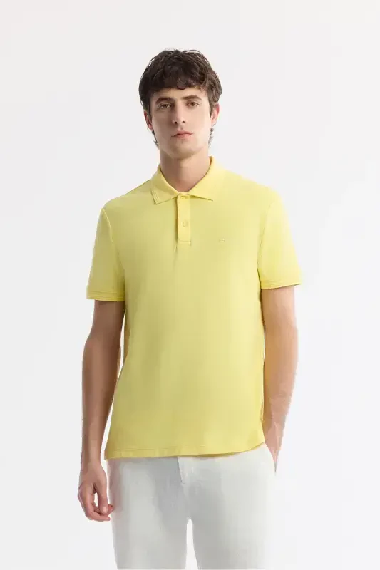 Men's Yellow 100% Cotton Quick Dry Regular Fit Non-Wrinkle Polo Collar T-Shirt B001032 - AVVA