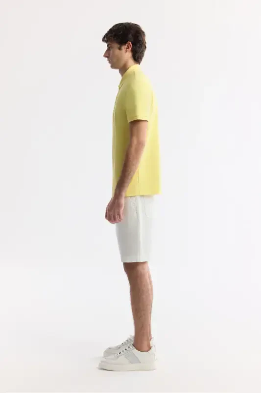 Men's Yellow 100% Cotton Quick Dry Regular Fit Non-Wrinkle Polo Collar T-Shirt B001032 - 3