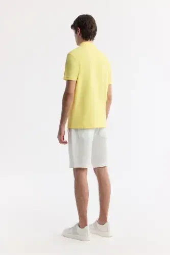 Men's Yellow 100% Cotton Quick Dry Regular Fit Non-Wrinkle Polo Collar T-Shirt B001032 - 4