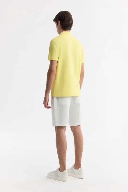 Men's Yellow 100% Cotton Quick Dry Regular Fit Non-Wrinkle Polo Collar T-Shirt B001032 - 4