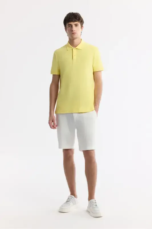Men's Yellow 100% Cotton Quick Dry Regular Fit Non-Wrinkle Polo Collar T-Shirt B001032 - 5