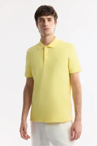 Men's Yellow 100% Cotton Quick Dry Regular Fit Non-Wrinkle Polo Collar T-Shirt B001032 - 6