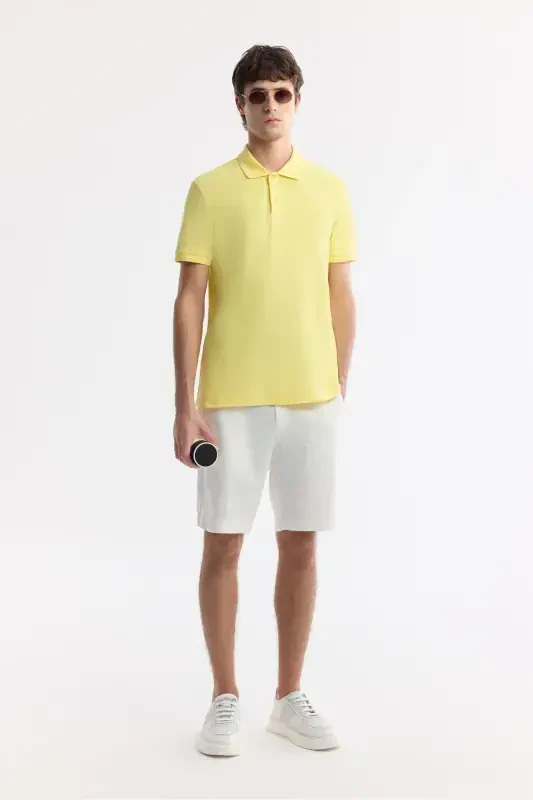 Men's Yellow 100% Cotton Quick Dry Regular Fit Non-Wrinkle Polo Collar T-Shirt B001032 - 7