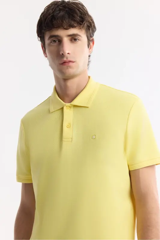 Men's Yellow 100% Cotton Quick Dry Regular Fit Non-Wrinkle Polo Collar T-Shirt B001032 - 3