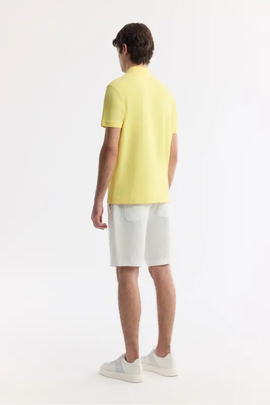 Men's Yellow 100% Cotton Quick Dry Regular Fit Non-Wrinkle Polo Collar T-Shirt B001032 - 5
