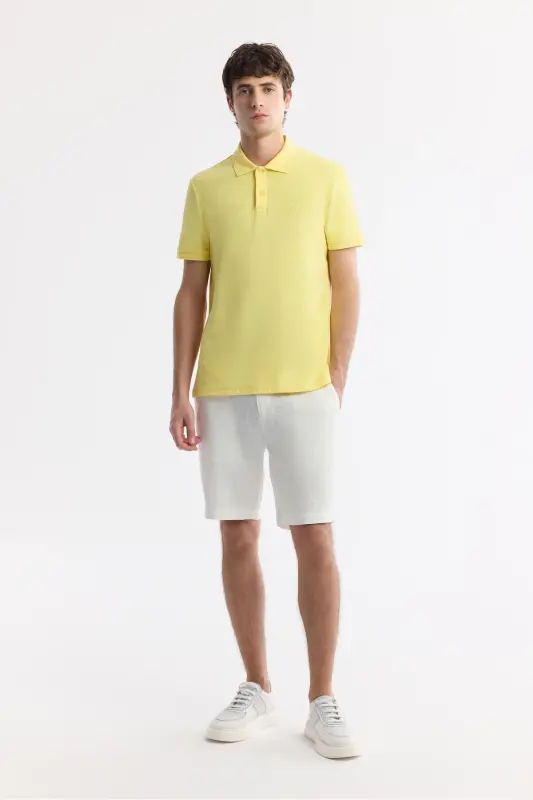 Men's Yellow 100% Cotton Quick Dry Regular Fit Non-Wrinkle Polo Collar T-Shirt B001032 - 6