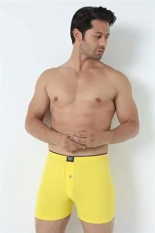Men's Yellow Button-Fly Boxer 3-Pack 100% Cotton Jersey - 8