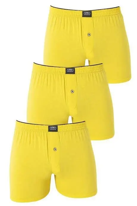Men's Yellow Button-Fly Boxer 3-Pack 100% Cotton Jersey - 12
