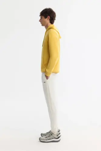 Men's Yellow Hooded Cotton Printed Elastane Sweatshirt - 3