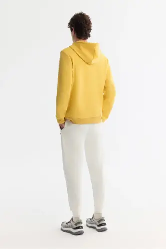 Men's Yellow Hooded Cotton Printed Elastane Sweatshirt - 4