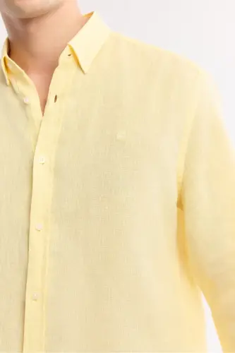 Men's Yellow Linen Shirt Button-Down Collar Comfort Fit B002191 - AVVA (1)