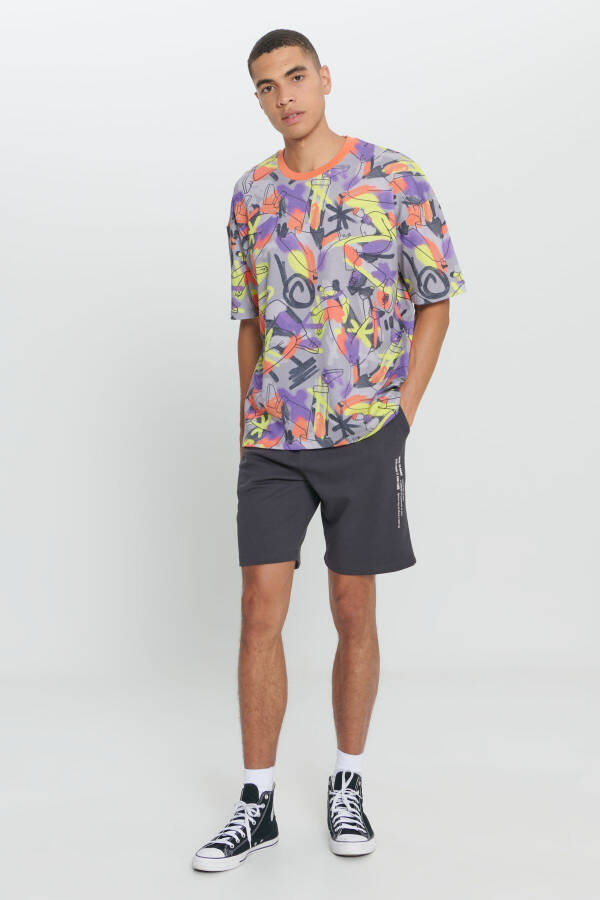 Men's Yellow Oversize Relaxed Fit Cotton Soft Touch Graffiti Design Printed Crew Neck T-shirt - 8