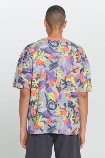 Men's Yellow Oversize Relaxed Fit Cotton Soft Touch Graffiti Design Printed Crew Neck T-shirt - 11
