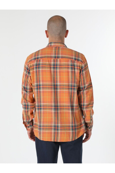 Men's yellow plaid long sleeve shirt, regular fit. - 2