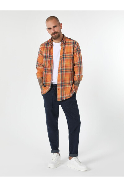 Men's yellow plaid long sleeve shirt, regular fit. - 3