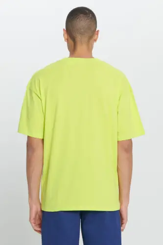 Men's Yellow Real Madrid Licensed Oversize Fit Loose Fit 100% Cotton Crew Neck T-Shirt - 6