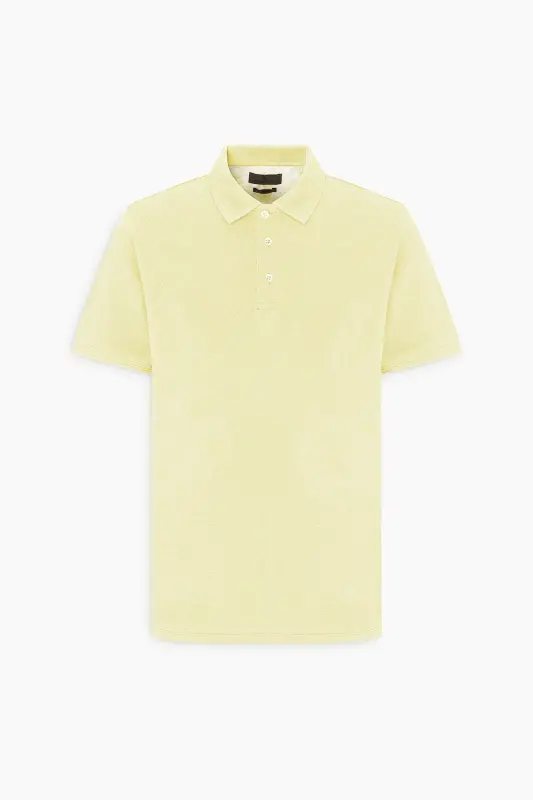 Men's Yellow Slim Fit Polo Collar 100% Cotton Short Sleeve T-Shirt - 5
