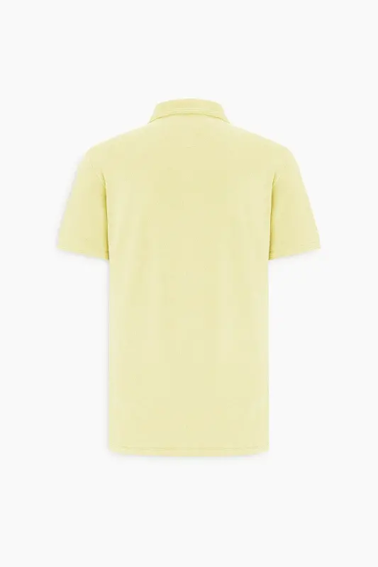 Men's Yellow Slim Fit Polo Collar 100% Cotton Short Sleeve T-Shirt - 8