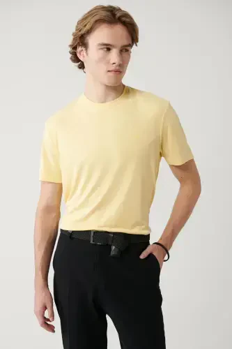 Men's Yellow Soft Touch Crew Neck T-shirt B001031-Yellow - 3