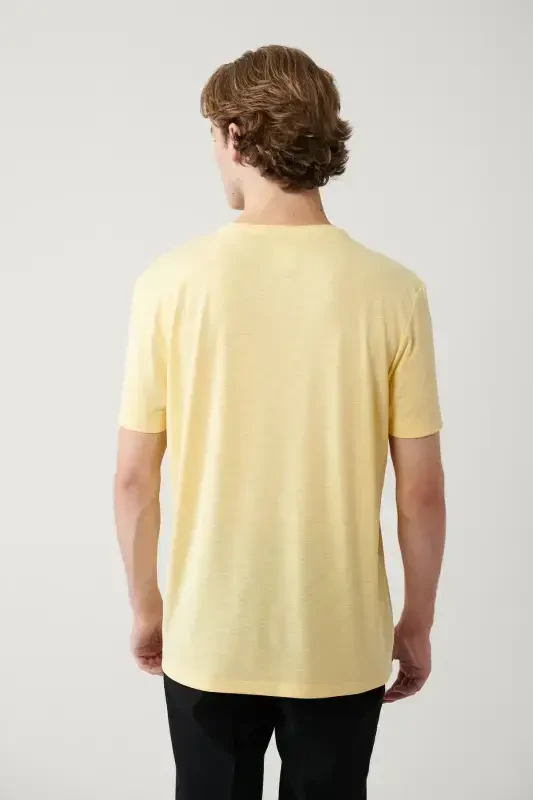 Men's Yellow Soft Touch Crew Neck T-shirt B001031-Yellow - 4