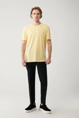Men's Yellow Soft Touch Crew Neck T-shirt B001031-Yellow - 5