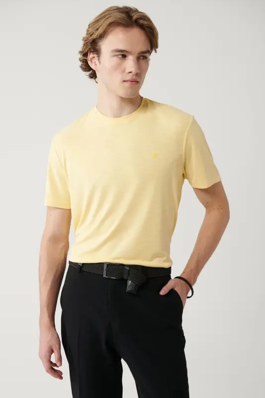 Men's Yellow Soft Touch Crew Neck T-shirt B001031-Yellow - 4