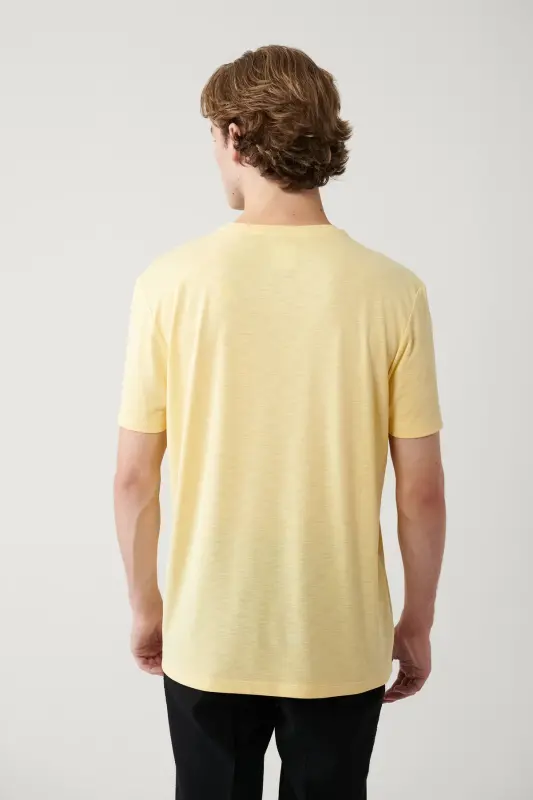 Men's Yellow Soft Touch Crew Neck T-shirt B001031-Yellow - 5