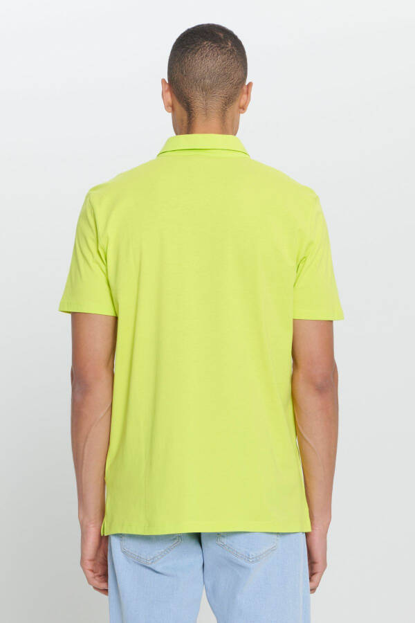 Men's Yellow Standard Fit Regular Fit 100% Cotton Logo Detailed Polo Neck T-Shirt - 5