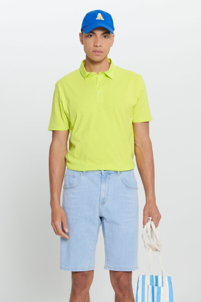 Men's Yellow Standard Fit Regular Fit 100% Cotton Logo Detailed Polo Neck T-Shirt - MODAZONE