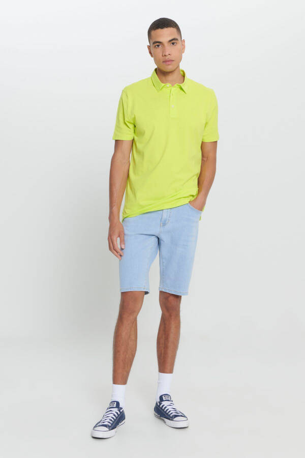 Men's Yellow Standard Fit Regular Fit 100% Cotton Logo Detailed Polo Neck T-Shirt - 2