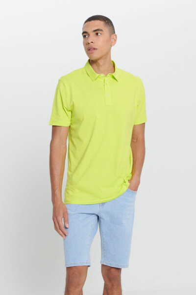 Men's Yellow Standard Fit Regular Fit 100% Cotton Logo Detailed Polo Neck T-Shirt - 3