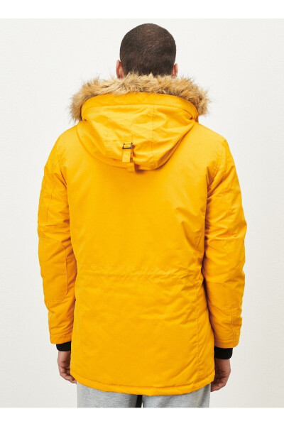 Men's Yellow Standard Fit Regular Fit Hooded Coat - 6