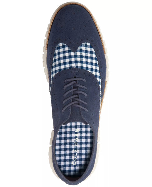 Men's ZERØGRAND Remastered Lace-Up Wingtip Oxford Dress Shoes Navy Blazer Blue Gingham-Ivory - 5