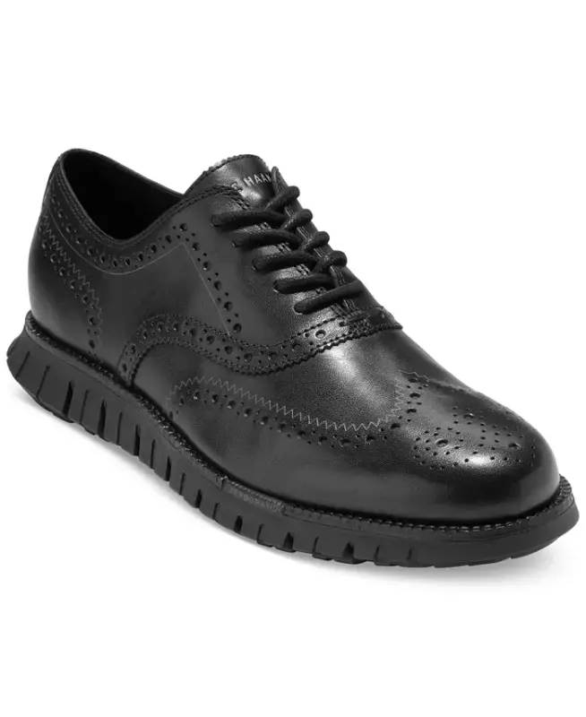 Men's ZERØGRAND Remastered Lace-Up Wingtip Oxford Shoes - Black/black - COLE HAAN