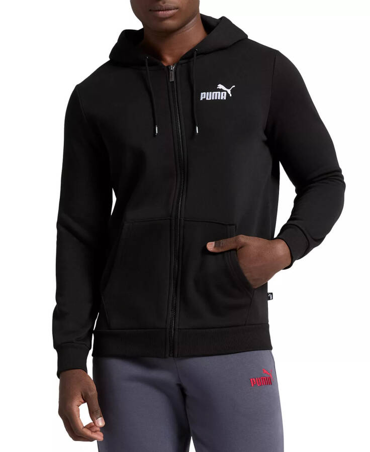 Men's Zip-Front Long Sleeve Small Logo Fleece Hoodie Black - 1