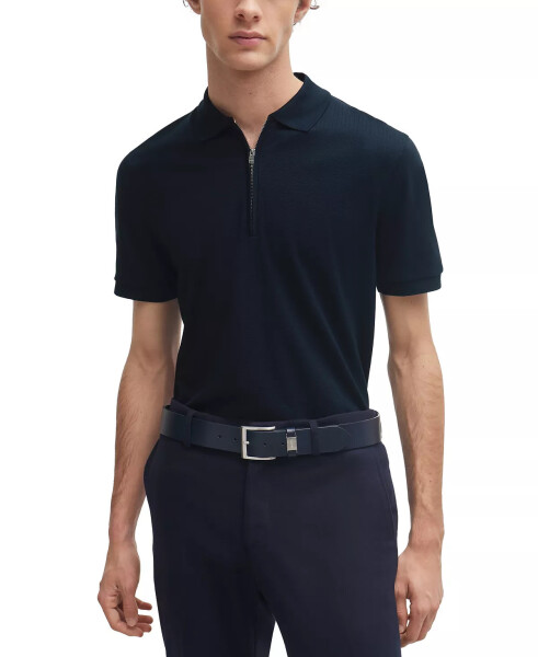 Men's Zip Placket Slim-Fit Polo Shirt Dark Blue - 5