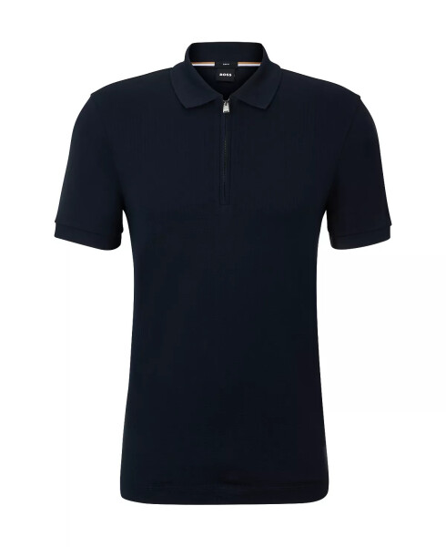 Men's Zip Placket Slim-Fit Polo Shirt Dark Blue - 7