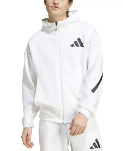Men's Z.N.E. Classic Fit Long Sleeve Zip-Front Logo Hoodie-White 