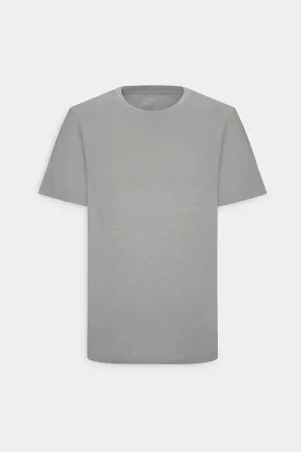 Men's/unisex Gray Melange Cotton Slim Fit Narrow Cut Crew Neck Basic T-shirt-Gray Melange - 15