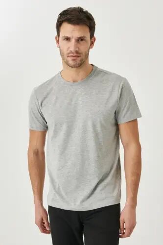 Men's/unisex Gray Melange Cotton Slim Fit Narrow Cut Crew Neck Basic T-shirt-Gray Melange - AC&CO / ALTINYILDIZ CLASSICS (1)
